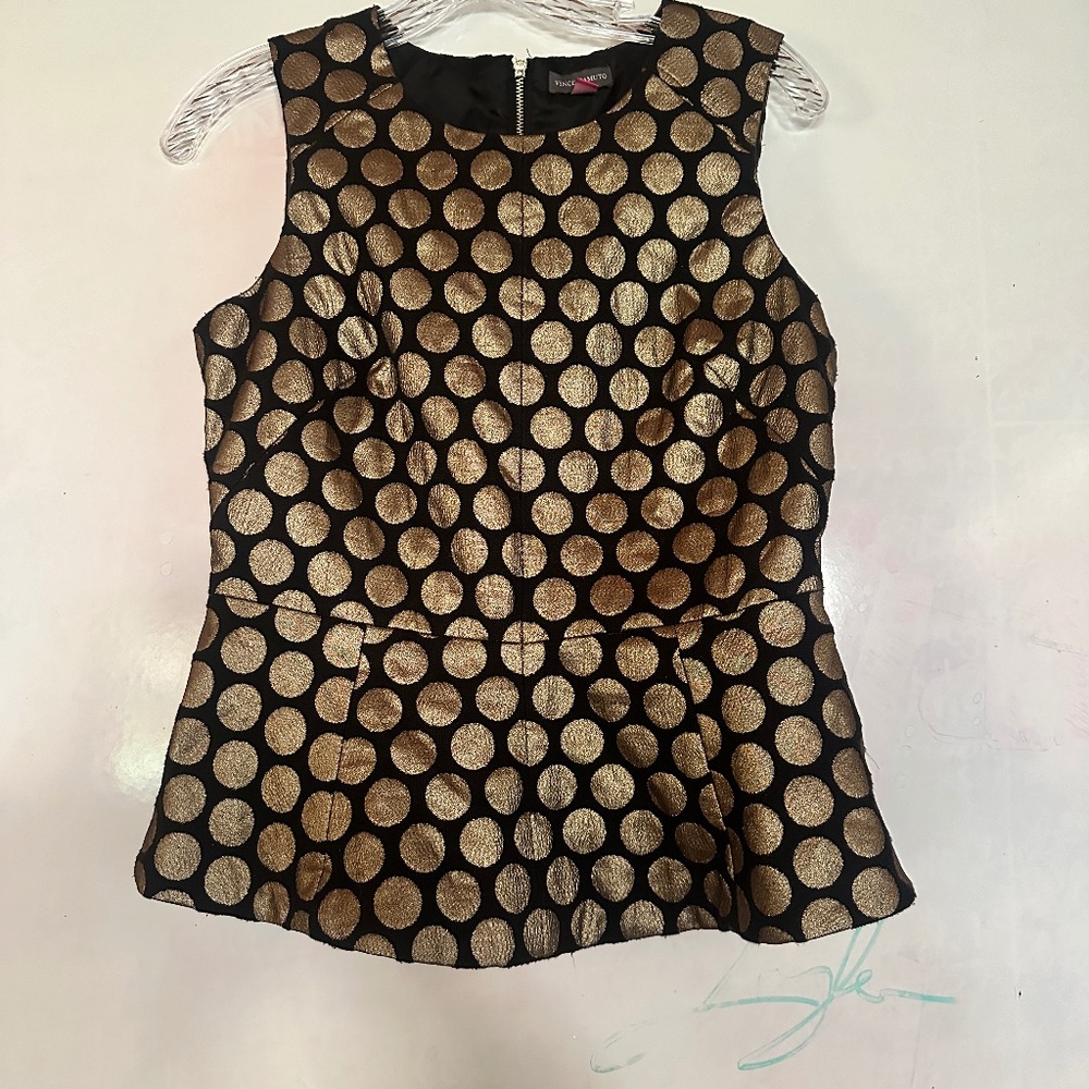 Vince Camuto black and gold polka dot top
